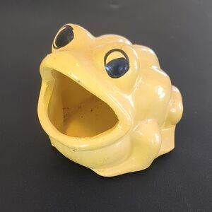Vintage Yellow Big Mouth Frog Shaped Sponge Holder Container Planter